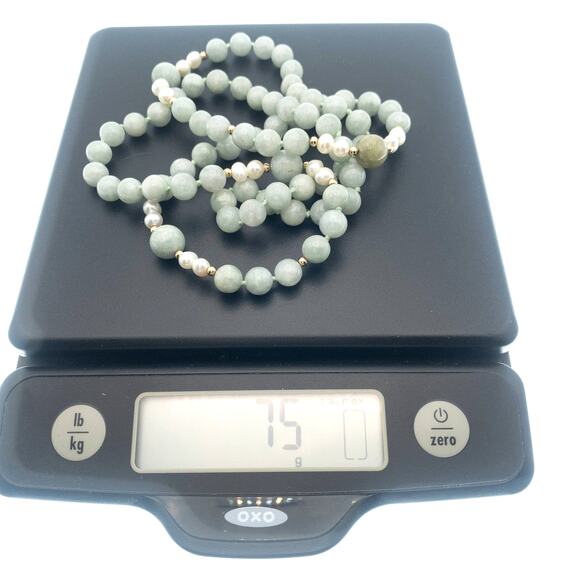 14K Burma Jadeite Fresh Water Pearls Gold Bead Necklace Strand 15" - Picture 7 of 12